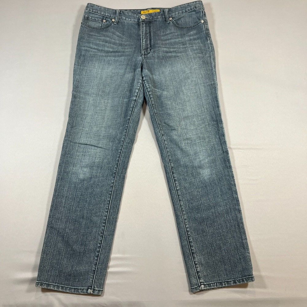 Seven7 Premium Denim Jeans Women 14 Blue Whiskered Cotton High Rise Straight Leg
